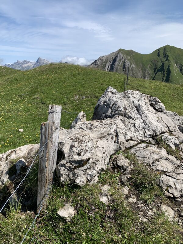 Über diesen Felsbrocken gelangt man auf die andere Seite des Zauns und somit zum Gipfel.