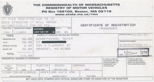 Ford Mustang Registration