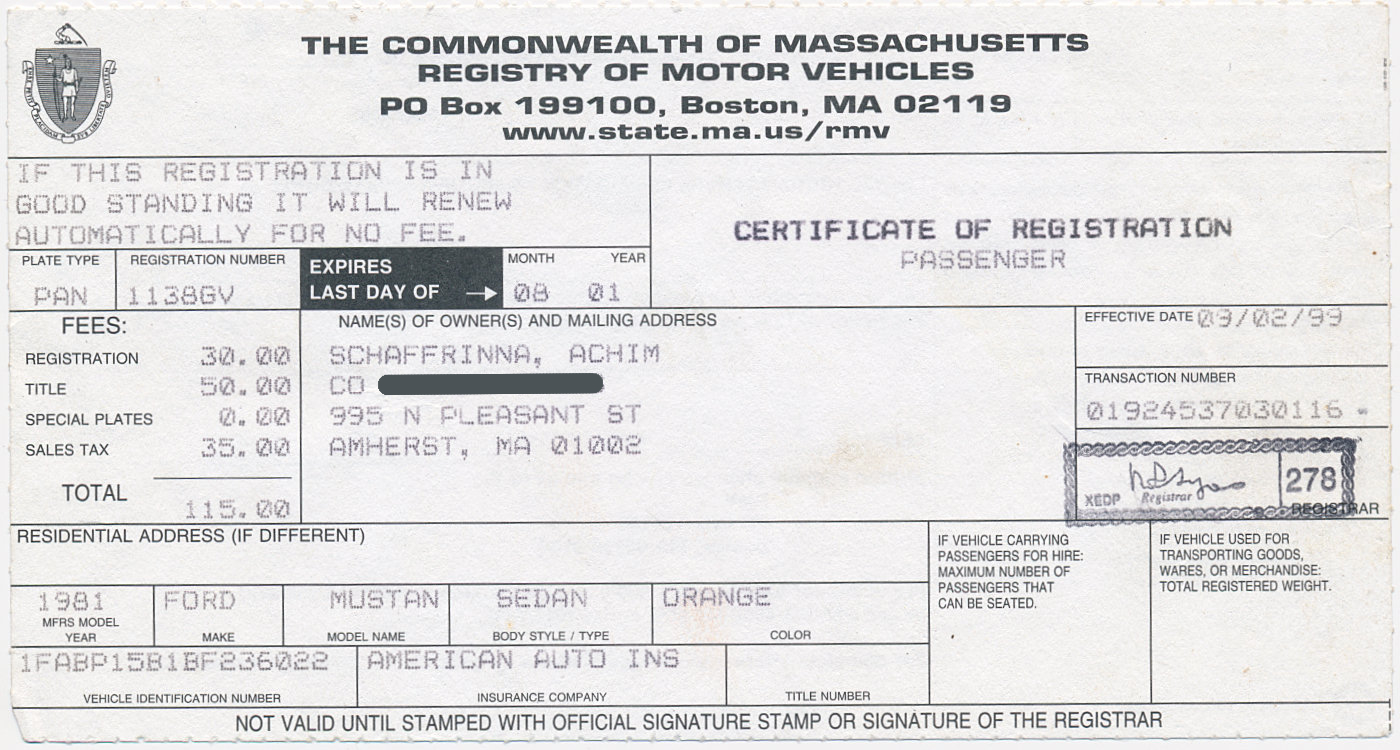 Ford Mustang Registration